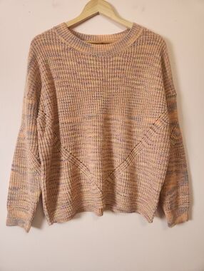 Papillon Pastel Space Dye Marl Knit Crewneck Sweater Chunky Chevron Size M EUC